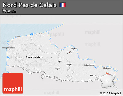 Silver Style 3D Map of Nord-Pas-de-Calais, single color outside