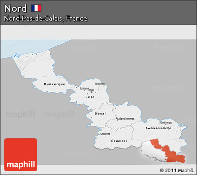 Gray 3D Map of Nord, single color outside