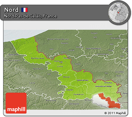 Physical 3D Map of Nord, semi-desaturated