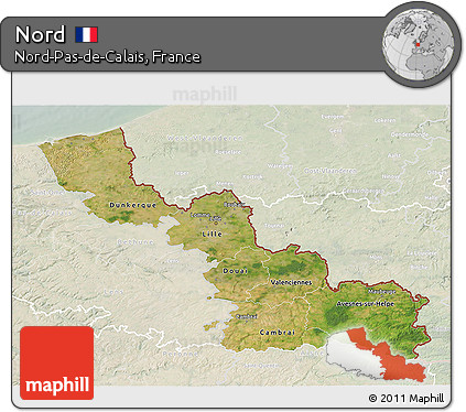 Satellite 3D Map of Nord, lighten