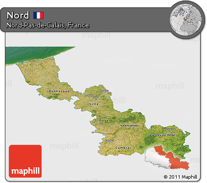 Satellite 3D Map of Nord, single color outside
