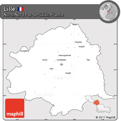 Silver Style Simple Map of Lille, cropped outside