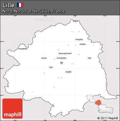 Silver Style Simple Map of Lille, cropped outside