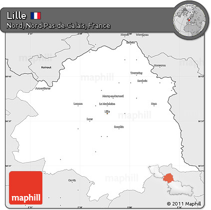 Silver Style Simple Map of Lille