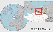 Gray Location Map of Nord, highlighted country, highlighted parent region, hill shading