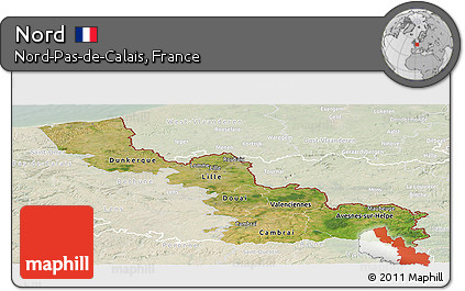 Satellite Panoramic Map of Nord, lighten