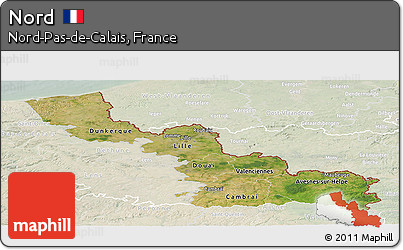 Satellite Panoramic Map of Nord, lighten