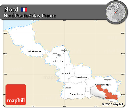 Classic Style Simple Map of Nord, single color outside
