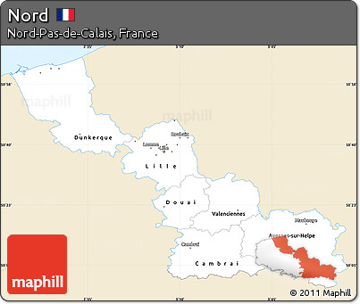Classic Style Simple Map of Nord, single color outside