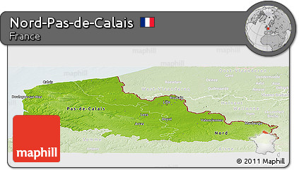 Physical Panoramic Map of Nord-Pas-de-Calais, lighten