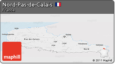 Silver Style Panoramic Map of Nord-Pas-de-Calais, single color outside