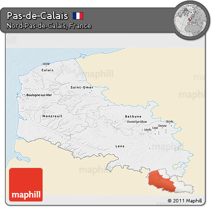 Classic Style 3D Map of Pas-de-Calais, single color outside