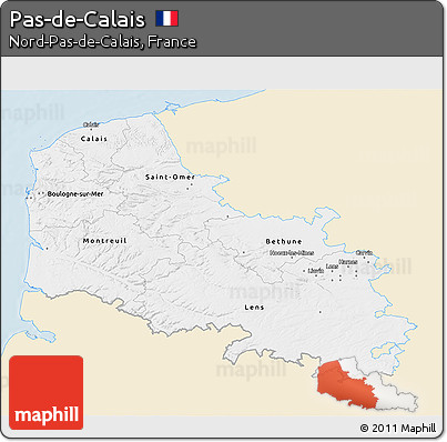 Classic Style 3D Map of Pas-de-Calais, single color outside