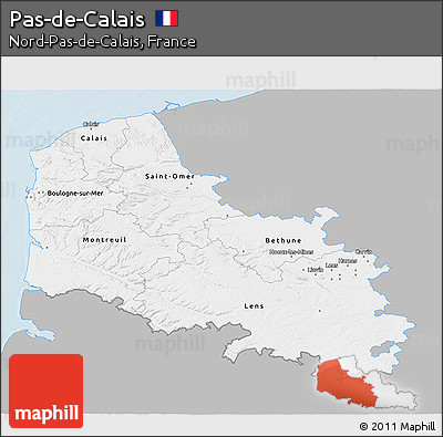 Gray 3D Map of Pas-de-Calais, single color outside