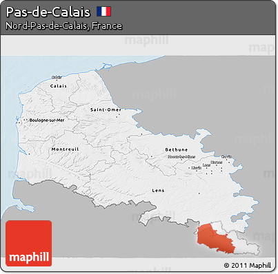 Gray 3D Map of Pas-de-Calais, single color outside