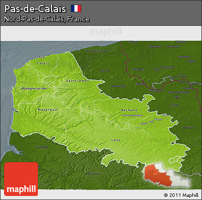 Physical 3D Map of Pas-de-Calais, darken
