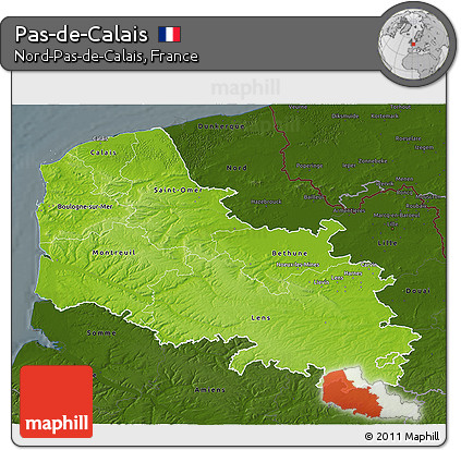Physical 3D Map of Pas-de-Calais, darken
