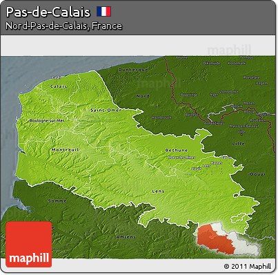 Physical 3D Map of Pas-de-Calais, darken