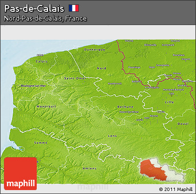 Physical 3D Map of Pas-de-Calais