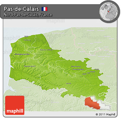 Physical 3D Map of Pas-de-Calais, lighten