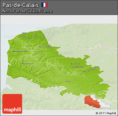 Physical 3D Map of Pas-de-Calais, lighten