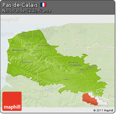Physical 3D Map of Pas-de-Calais, lighten