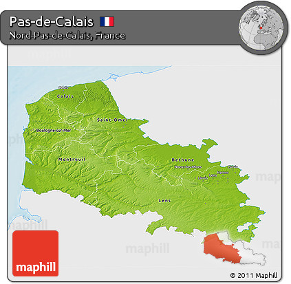 Physical 3D Map of Pas-de-Calais, single color outside