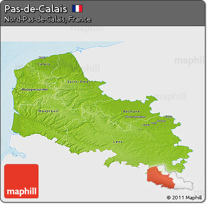 Physical 3D Map of Pas-de-Calais, single color outside