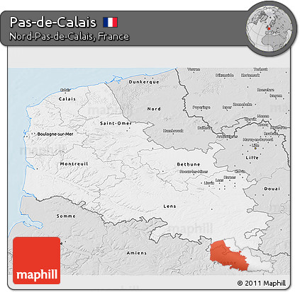 Silver Style 3D Map of Pas-de-Calais