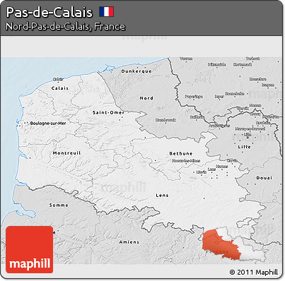 Silver Style 3D Map of Pas-de-Calais