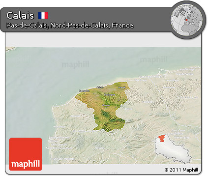 Satellite 3D Map of Calais, lighten