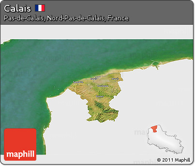Satellite 3D Map of Calais, single color outside
