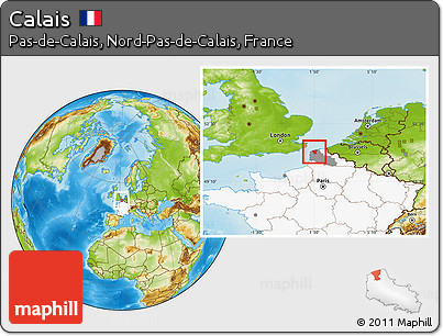 Physical Location Map of Calais, highlighted country, highlighted parent region