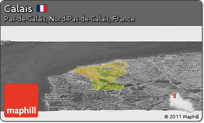 Satellite Panoramic Map of Calais, desaturated