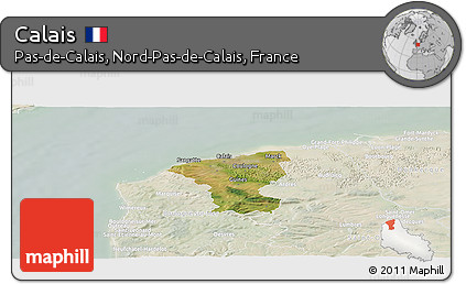 Satellite Panoramic Map of Calais, lighten