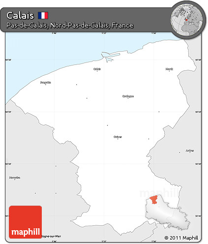Silver Style Simple Map of Calais