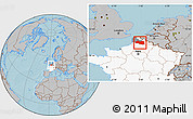 Gray Location Map of Lens, highlighted country, highlighted parent region, hill shading
