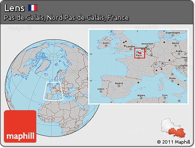 Gray Location Map of Lens, highlighted parent region, highlighted grandparent region, within the entire country