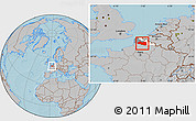 Gray Location Map of Lens, highlighted parent region, highlighted grandparent region, hill shading