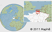 Savanna Style Location Map of Lens, highlighted country, highlighted grandparent region, hill shading