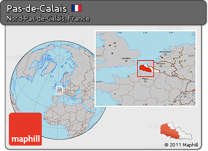 Gray Location Map of Pas-de-Calais, highlighted parent region