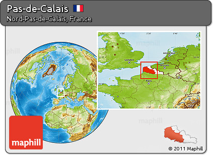 Physical Location Map of Pas-de-Calais, highlighted parent region