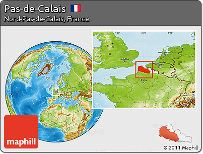 Physical Location Map of Pas-de-Calais, highlighted parent region