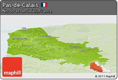 Physical Panoramic Map of Pas-de-Calais, lighten