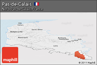 Silver Style Panoramic Map of Pas-de-Calais, single color outside