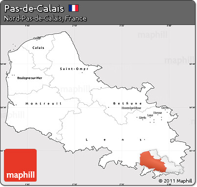 Silver Style Simple Map of Pas-de-Calais, cropped outside