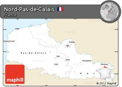 Classic Style Simple Map of Nord-Pas-de-Calais, single color outside