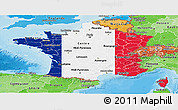 Flag Panoramic Map of France, political shades outside