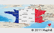 Flag Panoramic Map of France, shaded relief outside