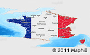 Flag Panoramic Map of France, single color outside, bathymetry sea